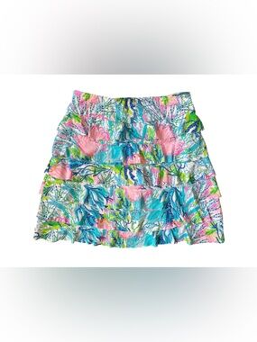 Lulu B Skort XS Tiered Ruffle Floral Tropical Stretch Golf Pickleball UPF Sun